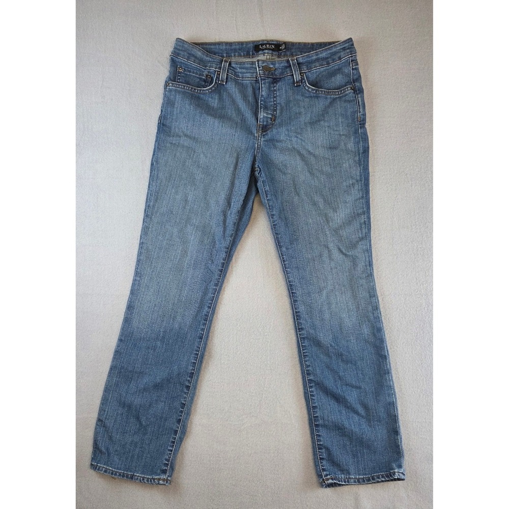 Lauren Ralph Lauren Women 10P Blue Premier Straight Leg Jeans Petite Medium Wash